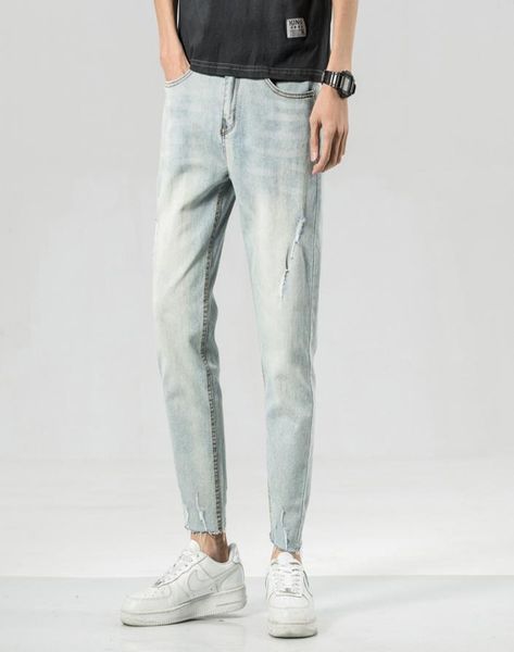 

jeans for men new jeans men039s korean version of the trendy elastic drawstring men039s cropped pants7665715, Blue