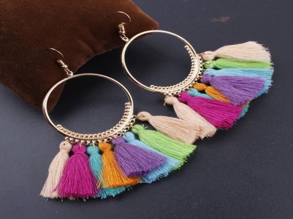 

designer trendy ethnic bohemian tassel earrings for women jewelry colorful big hoop dangle earrings statement earrings chandelier 6917683, Silver