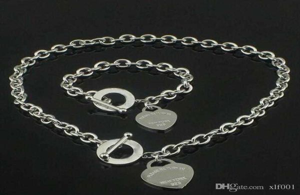 

sell birthday christmas gift 925 silver love necklace bracelet set wedding statement jewelry heart pendant necklaces bangle se7903111
