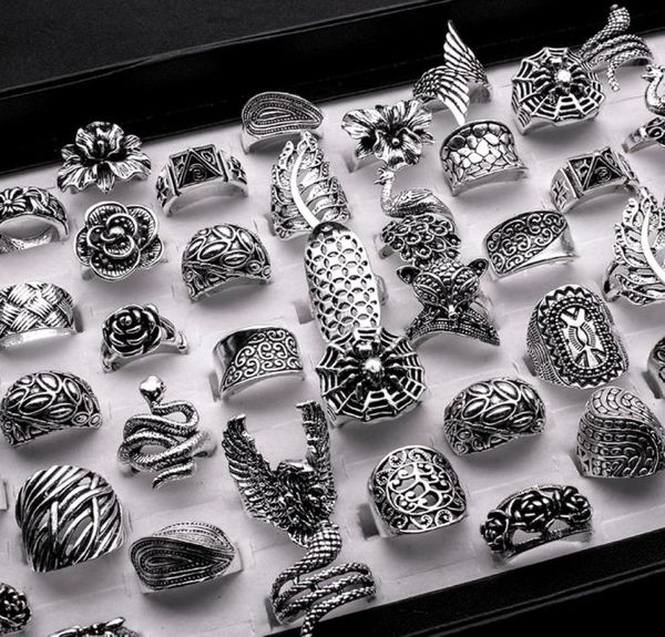 

20 pieces mix women vintage ring whole antique silver plated boho gothic leaf flower statement rings men jewelry5487208