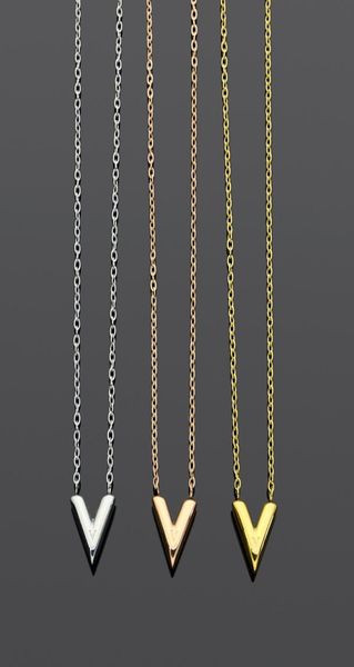 

new vshaped stainless steel necklace 18k gold rose silver necklace come with dust bag for couples gift3993307