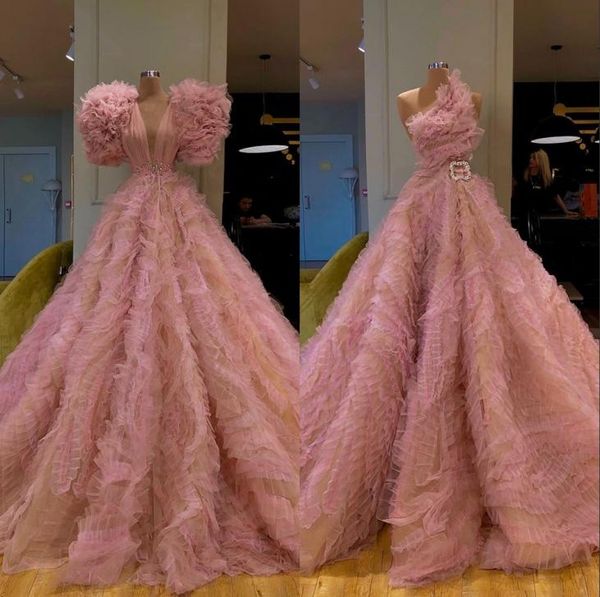 

new arrival gorgeous long sleeve pink evening dresses 2019 prom dress tulle formal evening gowns robe de soiree abendkleider8299230, Black;red