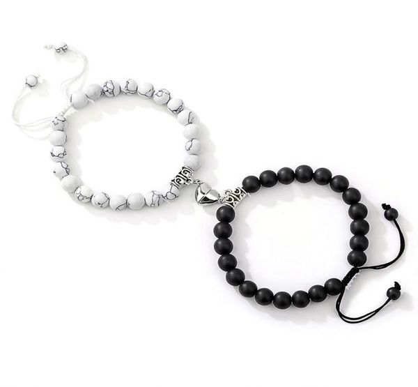 

magnetic distance attraction heart bracelets strands couple beaded bracelet tiger eye stone bead friendship jewelry gift 2pcsset8823196, Black