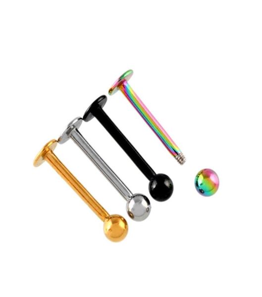 

punk 16g stainless steel lip piercing bar ball labret ring stud ear tragus chin body jewelry 681012mm5685265, Black