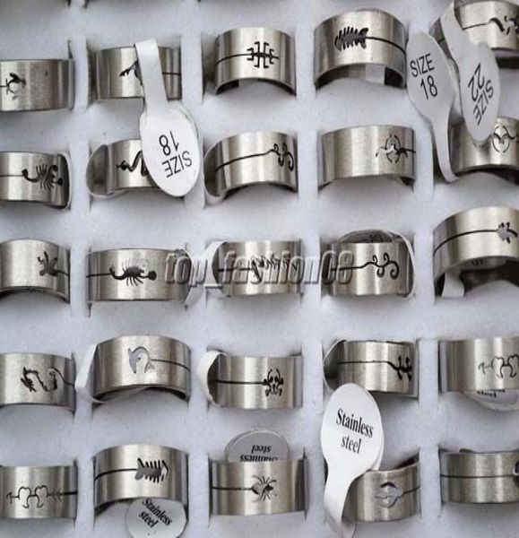 

whole lots 50pcs mix design wire cut stainless steel rings 1722mm jewelry r0159 2037116, Silver