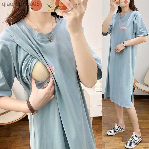 

breastfeeding dress home clothes for women summer maternity nursing dresses pregnant loose casual feeding clothing pregnancy l230712, White
