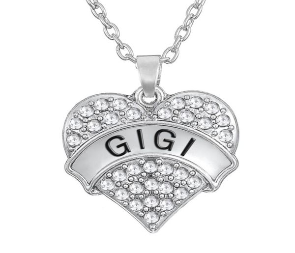

love family gigi heart shape pendant choker crystal women word necklace fashion 2016 for women2601679, Silver