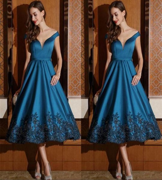 

tea length mother of bride dresses formal evening gowns a line off shoulder v neck with black appliques cockail party dress1352093, Black;red