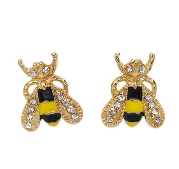 

antique crystal insect bee stud gold plated cute colored glaze bee rhinestone earrings stud for women girls party ear jewelry kore6756312, Golden;silver