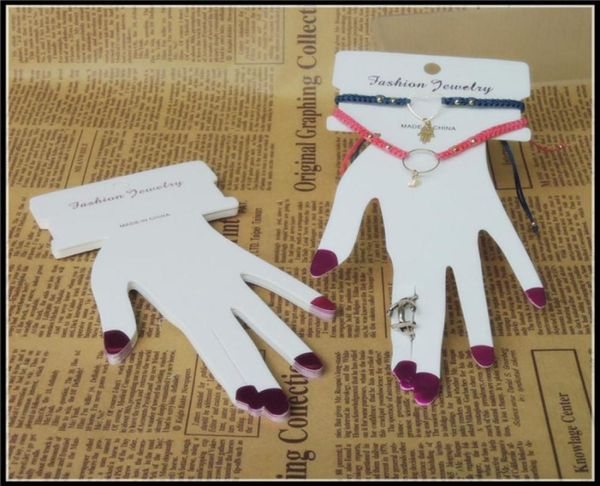 

200pcs fashion multifunctional white palm shape bracelet display trendy hand shape jewerly holder finger ring showing stand cards 8687209