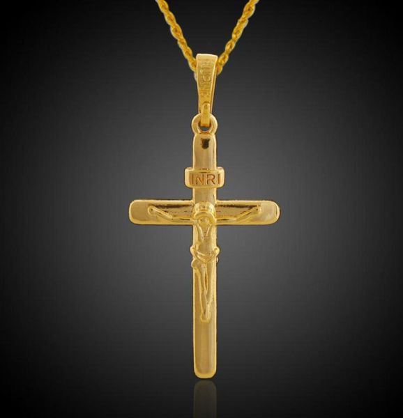 

classic jewelry jesus cross pendant 18k yellow gold filled crucifix pendant chain6601106, Silver