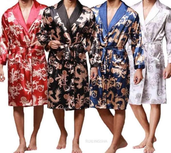 

fashion men039s bathrobe silk kimono long sleeves robe chinese lucky dragon print pajamas men gown bathrobe men homewear sleepw2697221821, Black;brown
