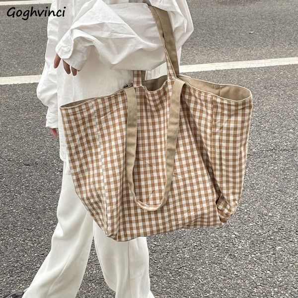 

evening bag canvas shoulder plaid double side large capacity handbags female shopping portable lazy all match foldable tote bag 230711