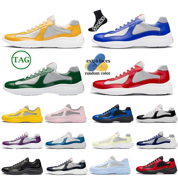 

2023 luxury americas cup men casual shoes mesh and patent leather low trainers sneakers walking rubber sole fabric outdoor with box summer m, Black