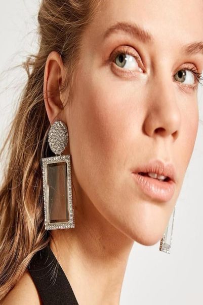 

designer geometric rhinestone earrings women fashion rectangle big statement dangle drop earring daily wedding party iced out jewe8755088, Silver