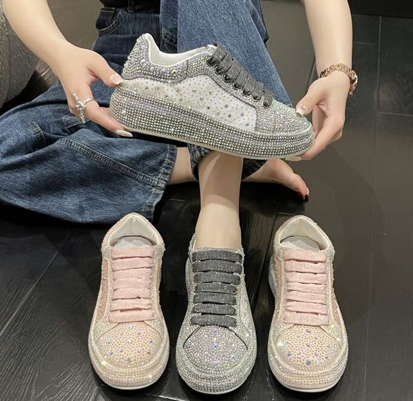 

new autumn women platform shoes rhinestones thick-soled white silver shoes shining crystal sneakers trend casual sneakers girls dress shoes, Black