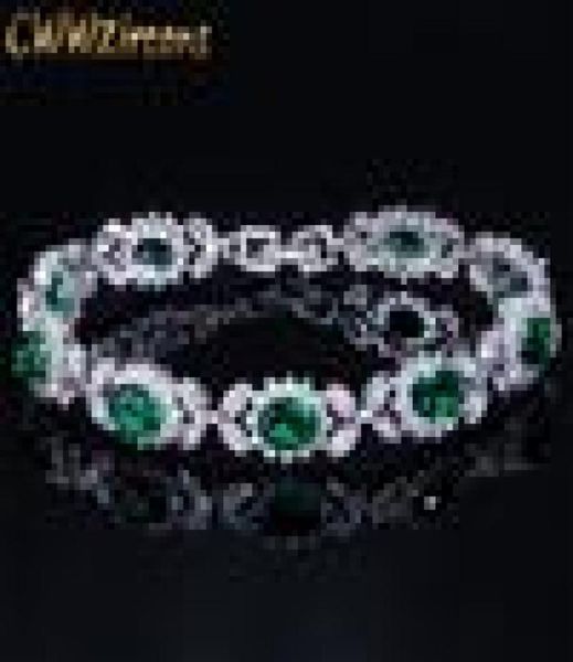 

cwwzircons luxury emerald green crystal women jewelry flower chain link bracelet bangle with white cubic zirconia setting cb171 206662589, Black