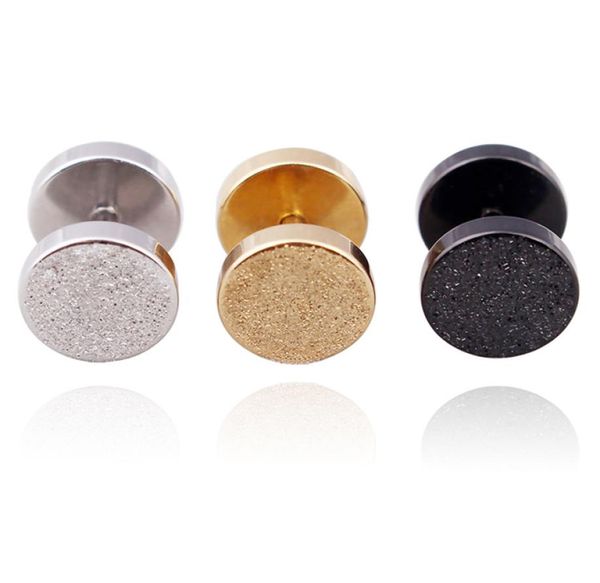 

new gothic barbell stud earrings titanium steel men s punk 610mm matte double sided round fake ear plugs for women fashion jewelr6905144, Golden;silver