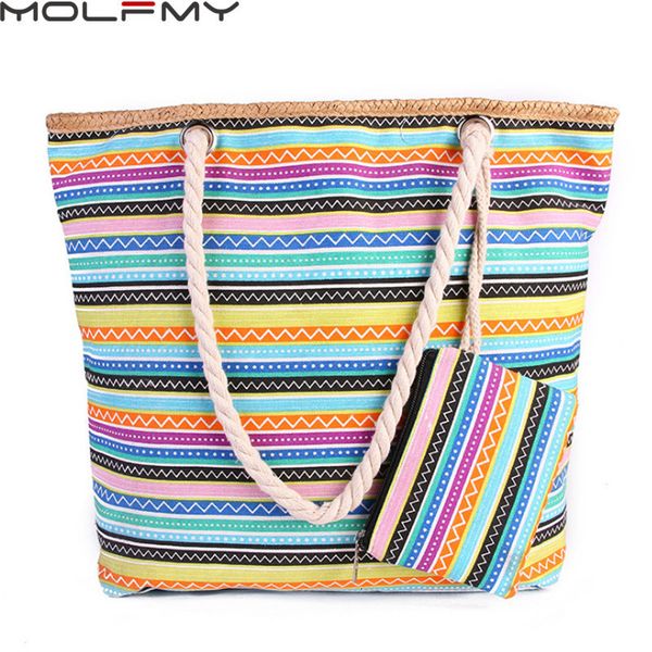 

evening bags ladies canvas handbag 2 pcs set colorful striped large capacity shoulder shopping bag bohemia female beach casual 230711