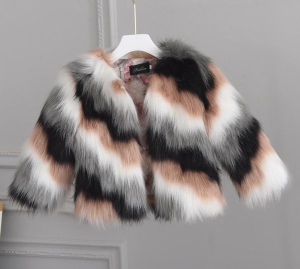 

18t kids fur coat jacket imitation fox artificial fur grass plush leather fake winter baby girl clothes b4745534868, Blue;gray