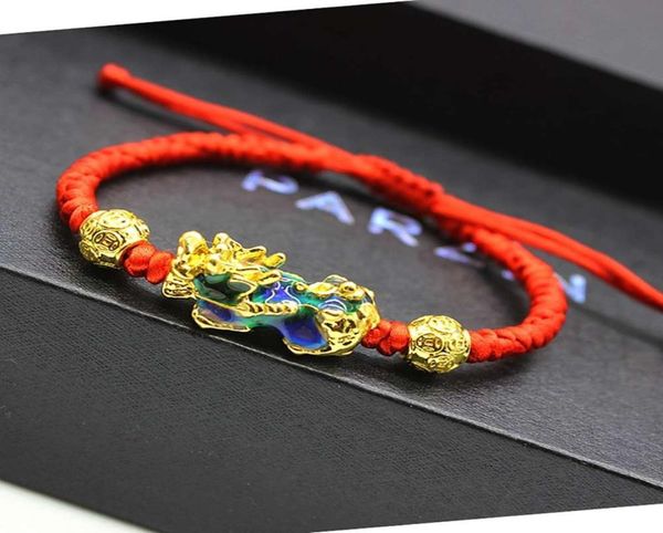 

11styles hand braided tibetan lucky red rope bracelets with color changed gold brave troops pixiu charm bracelet for women men8835424, Golden;silver