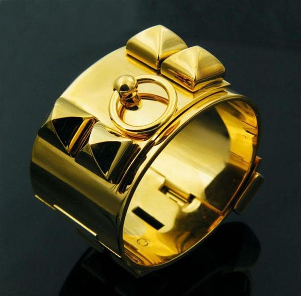 

titanium steel bangle punk wide luxury women men bracelet fashion gold rivets bangles for silver rose gold cdc width 33cm pulsera4001190, Black