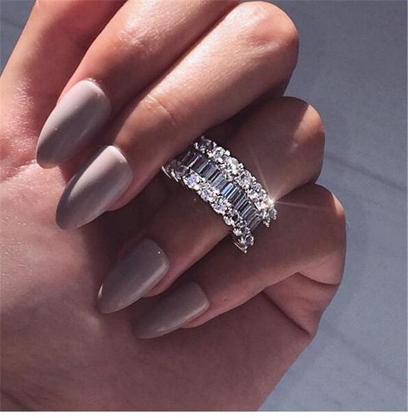 

2019 new arrival luxury jewelry 925 sterling silver full princess cut white z cz diamond promise wedding bridal ring for women1698820, Slivery;golden