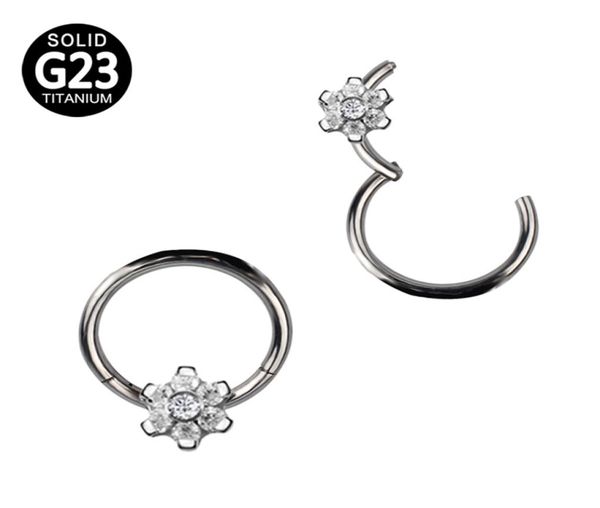 

g23 titanium segment hinged rings flower cz nose lip labret ear tragus cartilage daith helix earring hoop piercings body jewelry1138921, Silver
