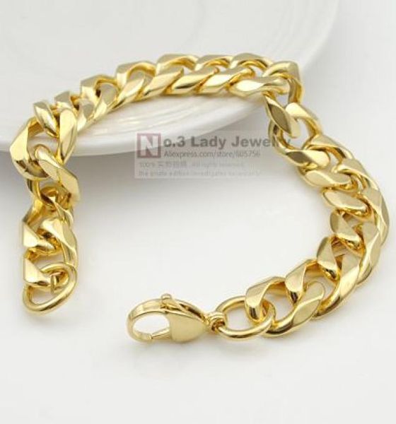 

205cm 12mm 18k goldplated bracelet curb cuban link chain stainless steel mens highquality whole jewelry wb5142316329, Silver