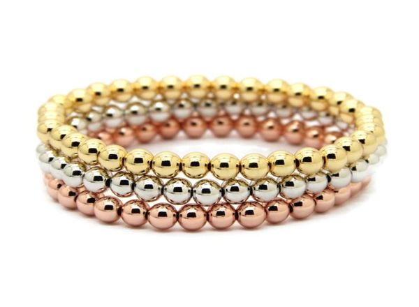 

whole 10pcslot 6mm 24k real gold rose gold platinum plated round copper beads men woman birthday gifts stretch bracelet6656480, Golden;silver