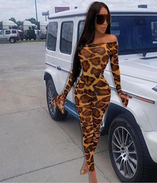 

women039s jumpsuits rompers bkld women fashion leopard off the shoulder clubwear ladies 2021 autumn flare long sleeve bodycon4421364, Black;white