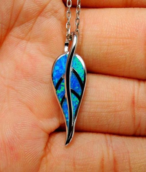 

100 sterling silver jewelry blue fire opal leaf pendant necklace for women gift 2105247634680
