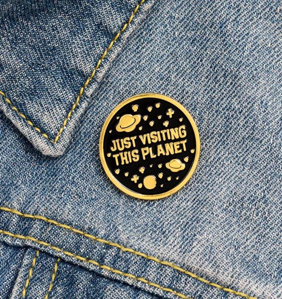 

just visiting this planet small funny enamel brooches pins for women girl men christmas gift demin shirt decor brooch pin metal ka4790747, Gray