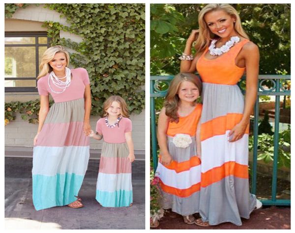 

mommy and me dress family matching clothes mother and daughter dresses family look kids parent children patchwork stripe dresses o6005230, Blue
