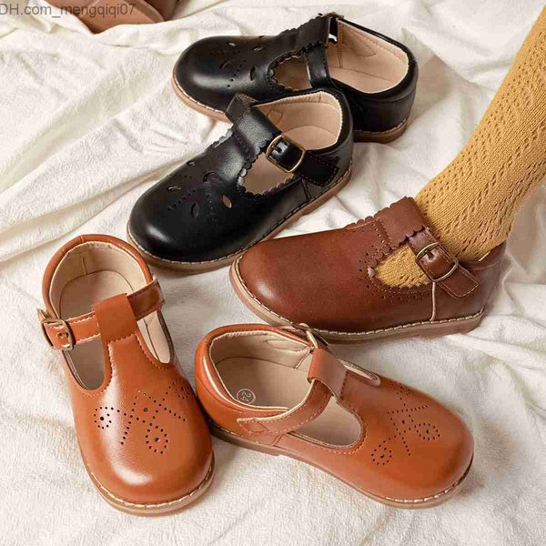 

sneakers children's casual sandals school children's leather shoes retro hollow soft sole loafer girl princess pu anti slip childr, Black;red