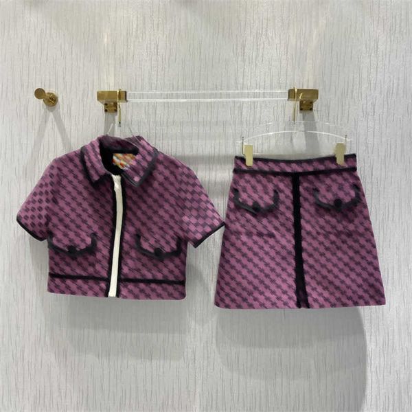 

jacket skirt two piece set women clothes letters jacquard fabrics fashions lapel zipper cardigan short coat high-waisted split half-skirt de, White
