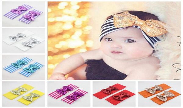 

womenbaby hair accessory head wrap blended cotton fabric headwrap elastic stripe sequins bowknot head band turban bow hairb2017201, Slivery;white