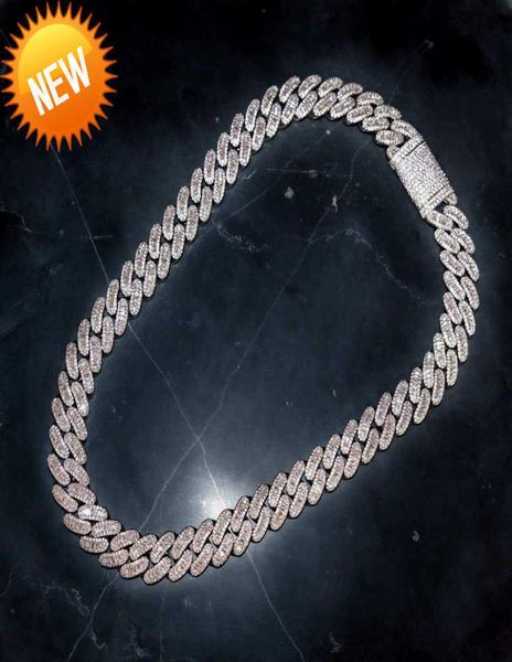 

15mm prong baguette cuban chain 14k white gold plated real iced diamonds necklace cubic zirconia jewelry 1420inch length1002934, Silver