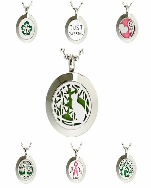 

flower cat 20mm plain magnet perfume locket 316l stainless steel essential oil diffuser necklace 60cm chain and 10p pads7945088, Silver