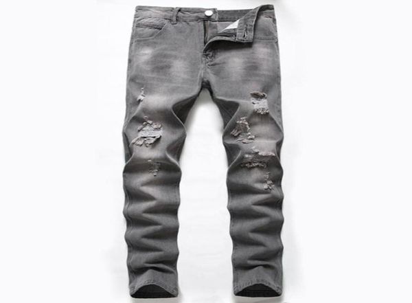 

men039s jeans cotton ripped pants grey hip hop trousers cowboy for men straight leg pencil 2021 clothing3667308, Blue