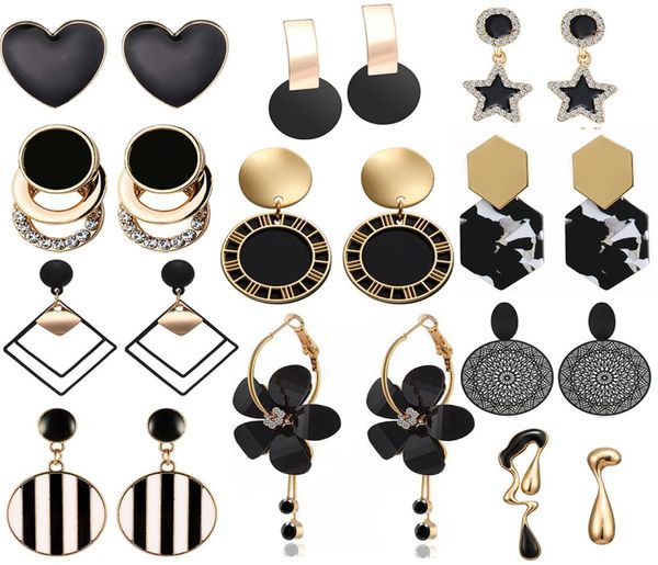 

new fashion unique black drop earrings heart crystal star love geometric earrings for women jewelry flower simple brincos4159129, Golden;silver