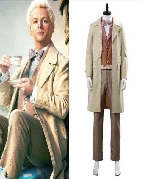 

good omens angel aziraphale cosplay costume outfit uniform coat full set78480926043689, Black;red