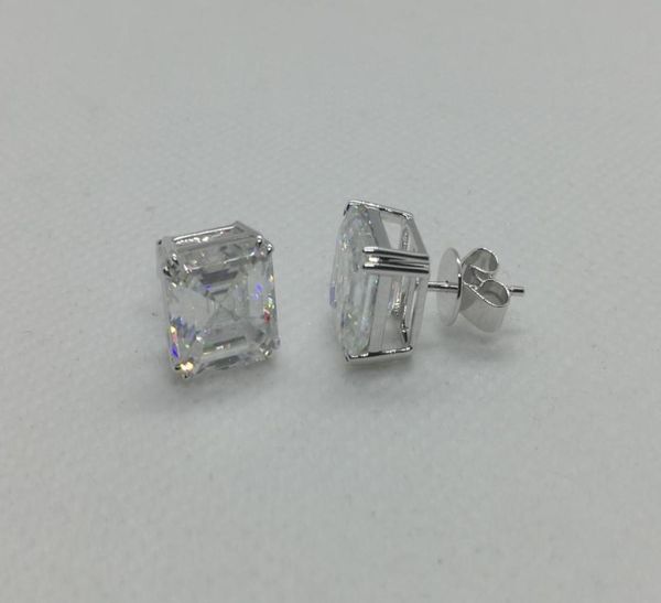 

lotusmaple asscher cut moissanite diamond earring stud color d pass test push back solid 14k 18k white yellow rose gold platinu8119688, Golden;silver