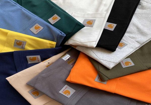 

2023 european and new fashion t shirt tooling brand carhart pocket tooling plain sleeves short tee american version4245357, White;black