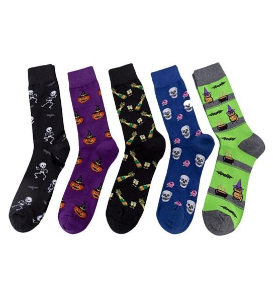 

new autumn winter men socks novelty skeleton owl pumpkin for halloween happy socks cotton soft calcetines hombre 2pcs1pairs2689013, Black
