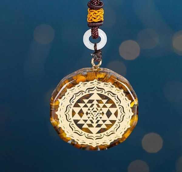 

orgonite necklace sri yantra pendant sacred geometry tiger eye energy for women men jewelry necklaces9865025, Silver