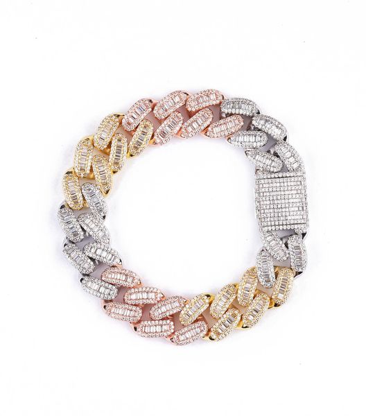 

diamond cuban link chain hip hop two tone/trichroic plated miami cuban link bracelet iced out pave bling chain zirconia jewelry for men, Black