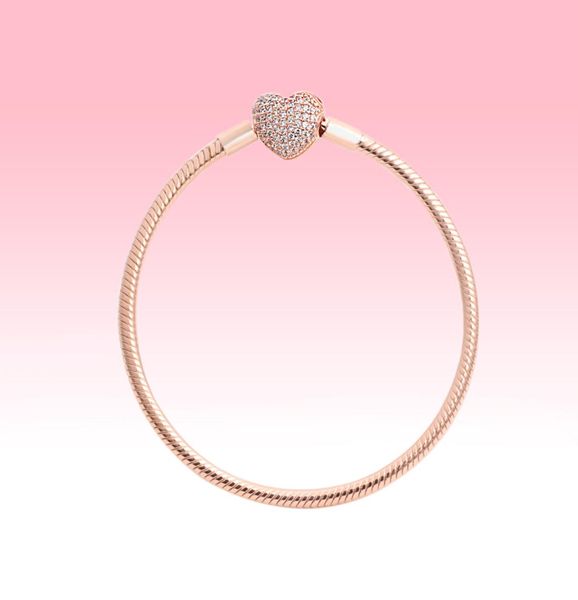 

18k rose gold plated charms bracelets with original box for 925 silver love hearts chain bracelet women wedding jewelry1541229, Golden;silver