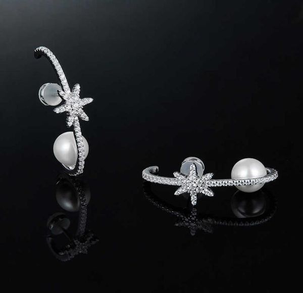 

hefang jewelry original snow bundle pearl earrings female light luxury minority meteor earrings 925 sterling silver2375250, Silver