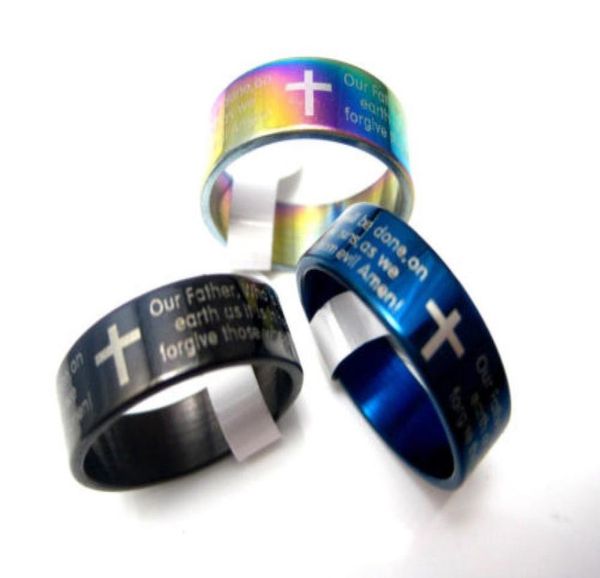 

brand new 30pcs english prayer bible lords stainless steel band cross rings large sizes whole lot4899425, Silver